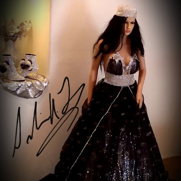 SAMPLE GOWN SET ONLY - "TWILA" Black/Silver Lehenga Saree Wedding Gown Set - Picture 7 of 8